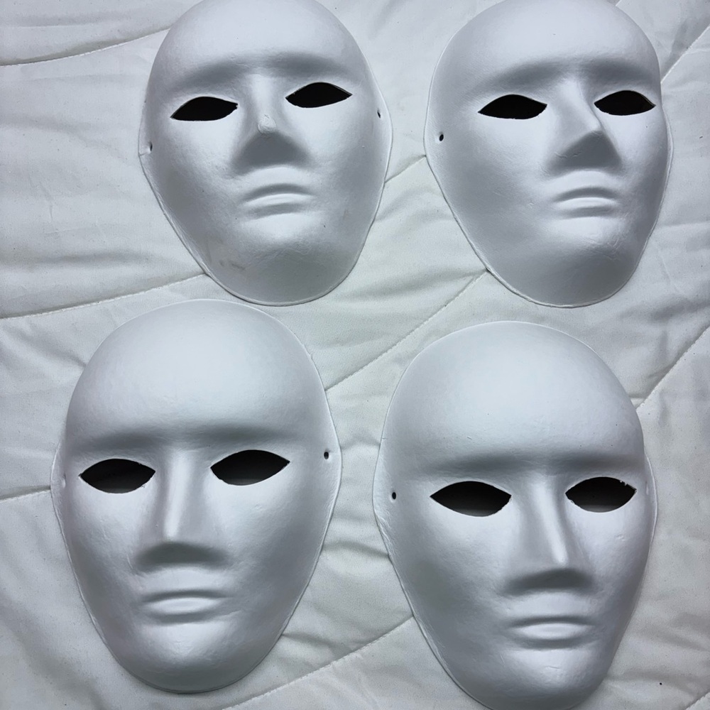 White Paper Mache Masks Face Masks Set of 4- 10”-7”